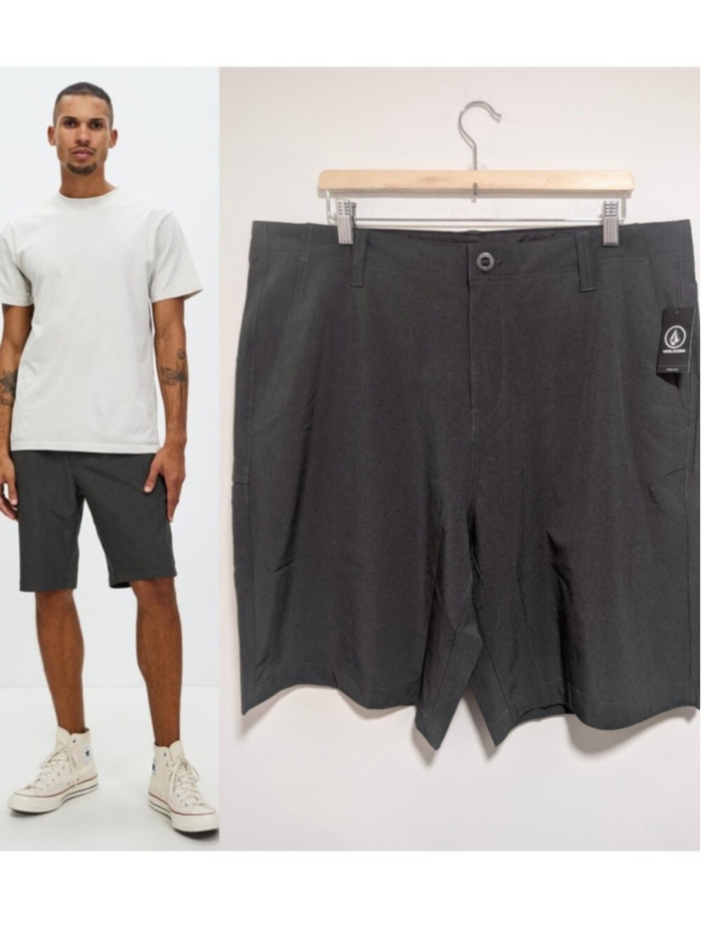 Volcom | Men's Kerosene Hybrid Chino Shorts In Charcoal Heather